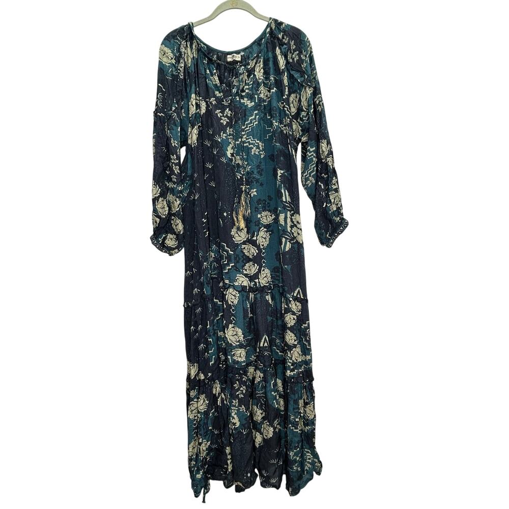 Natural Live blue floral maxi dress large long sleeve